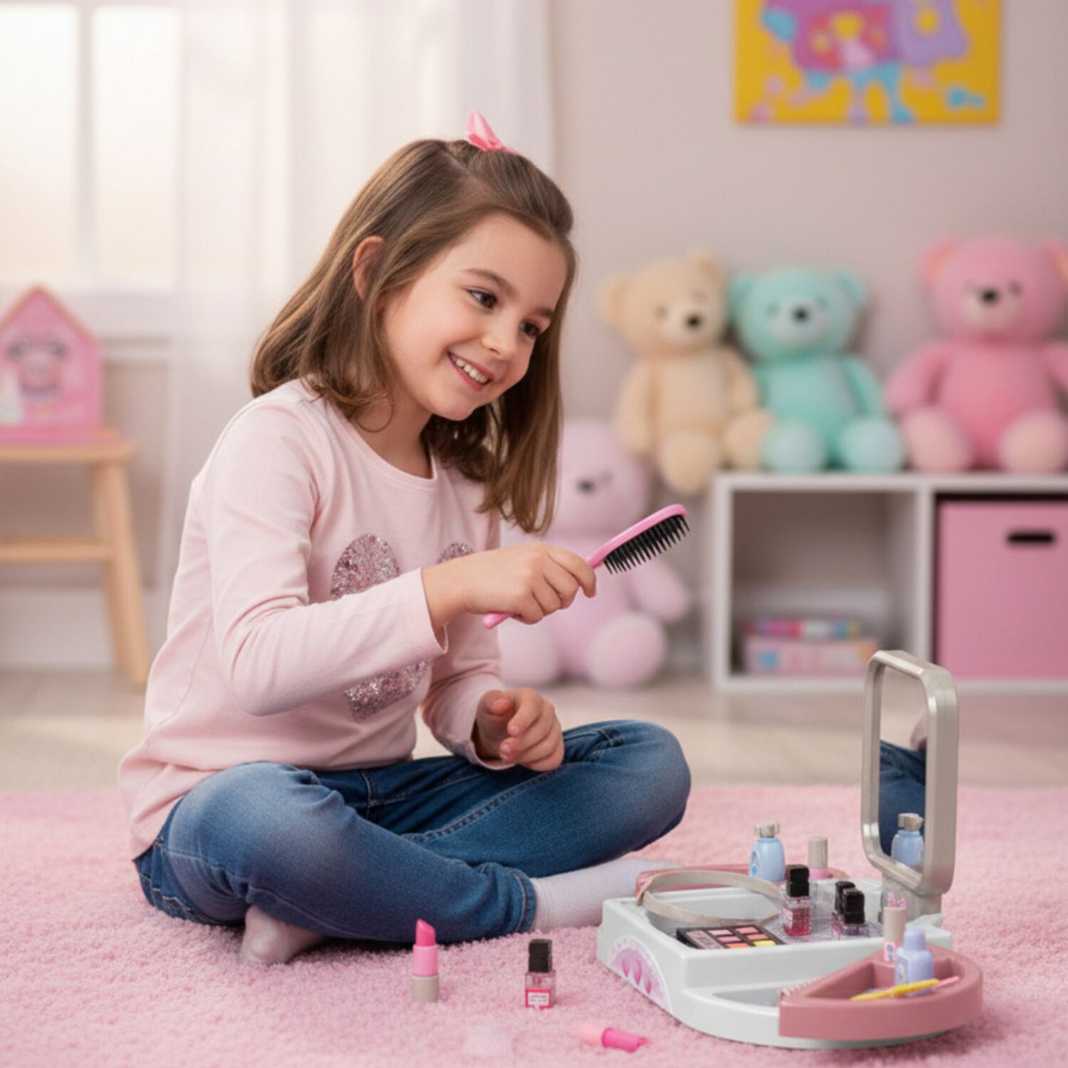 Tocador Infantil Y Espejo Abatible Maquillaje Sal&oacute;n Juguete image number 0.0