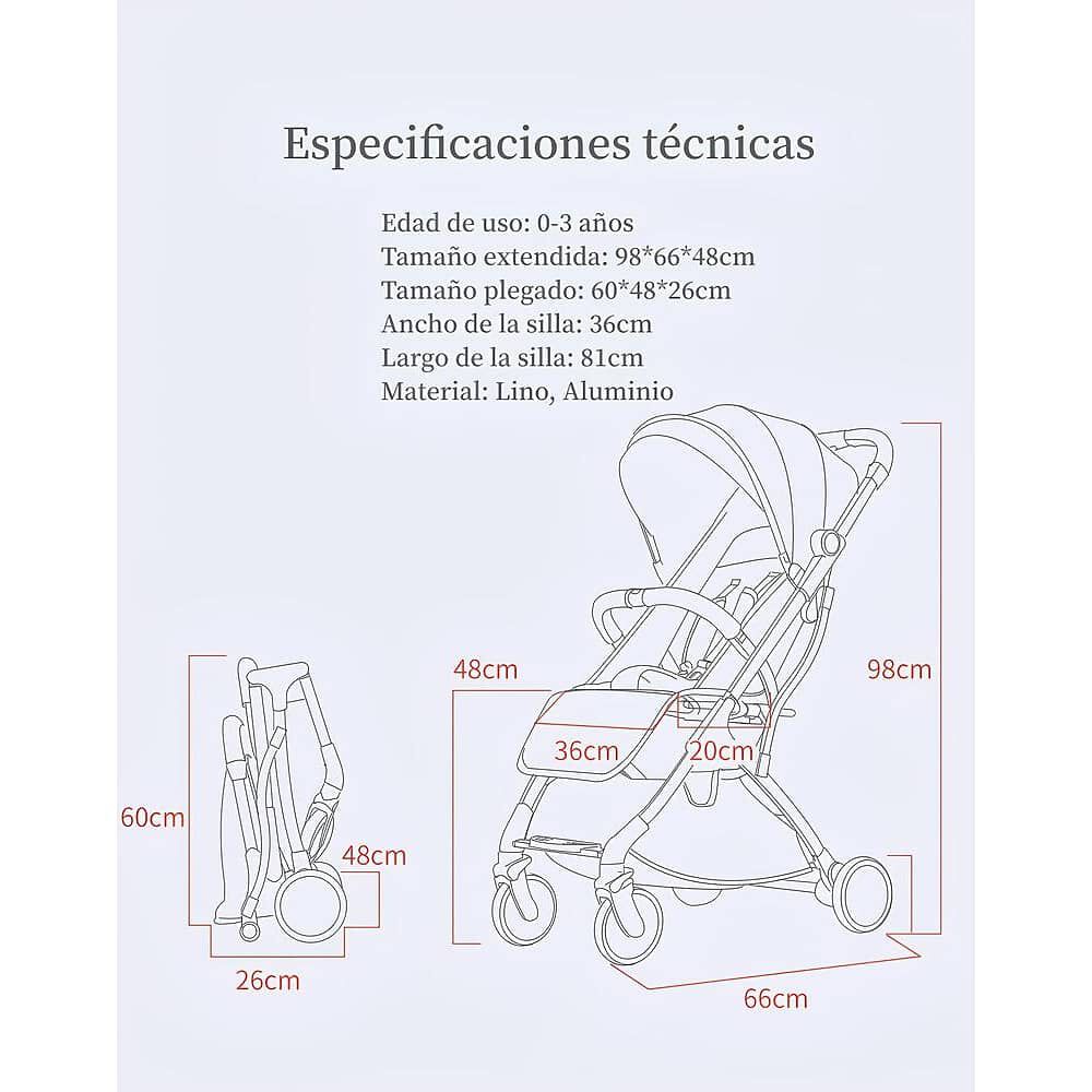 Coche De Paseo &Uacute;ltra Compacto Con Accesorios Gris Lubabycas image number 5.0