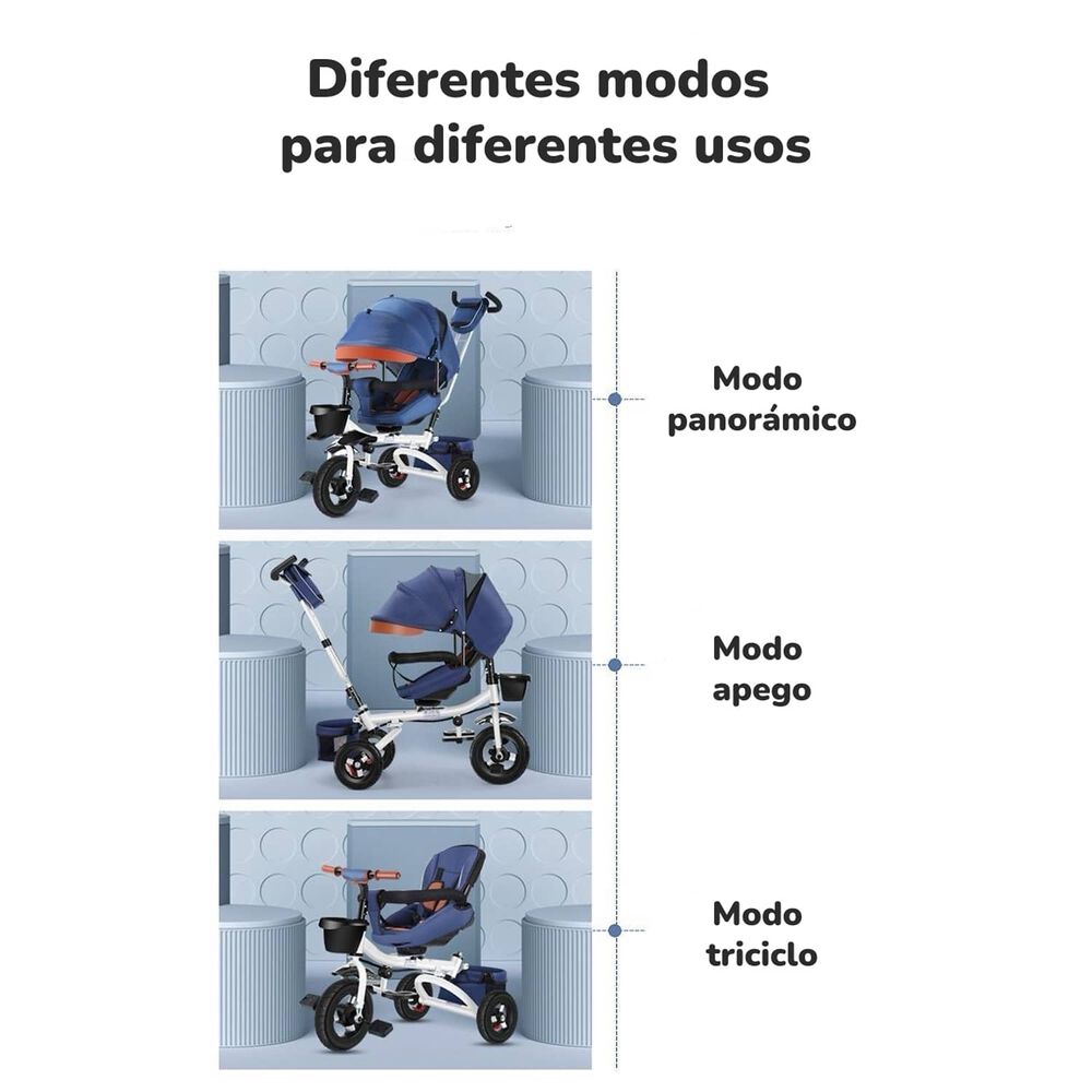 Triciclo Reversible Y Plegable Con Accesorios Azul Lubabycas image number 2.0