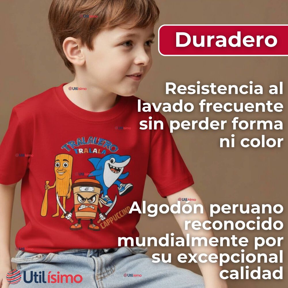 Polera Brainrots 100% Algodón Manga Corta Niño Tralalero Rojo image number 6.0