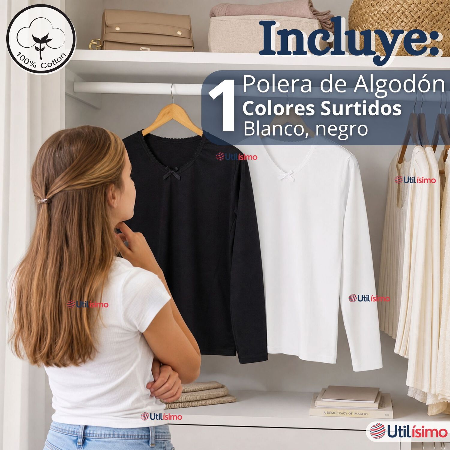 Camiseta Polera Algod&oacute;n B&aacute;sica Cuello Redondo Primera Capa Manga Larga Colores Surtidos Negro Blanco Ni&ntilde;a image number 1.0