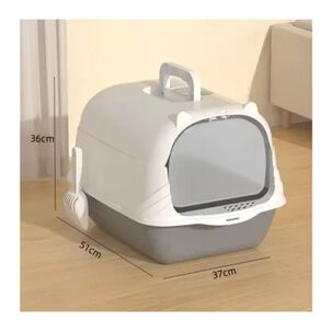 Arenero Ba&ntilde;o Sanitario De Gatos Tapa Plegable Grande Gris