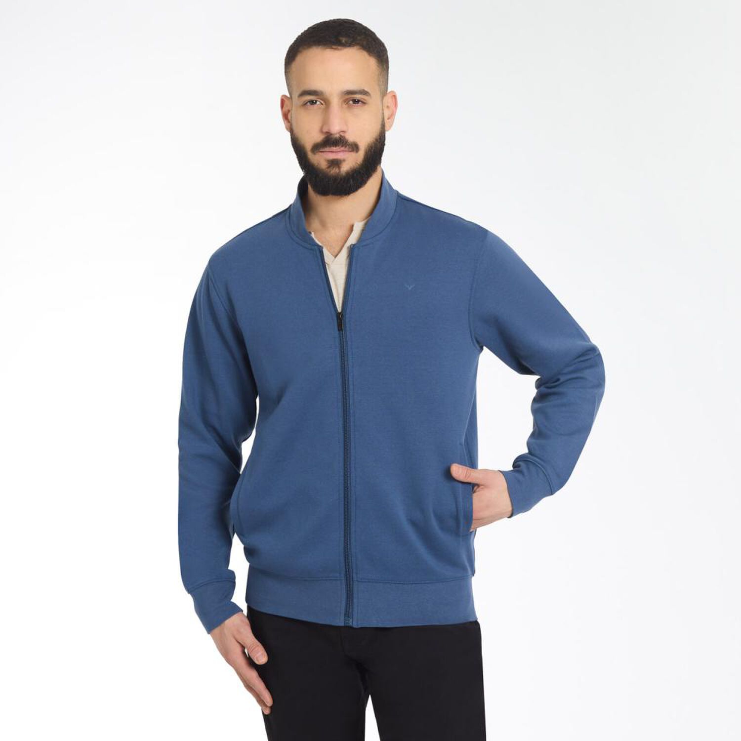 Poler&oacute;n Liso Full Zipper Cuello Redondo Hombre Az Black image number 0.0