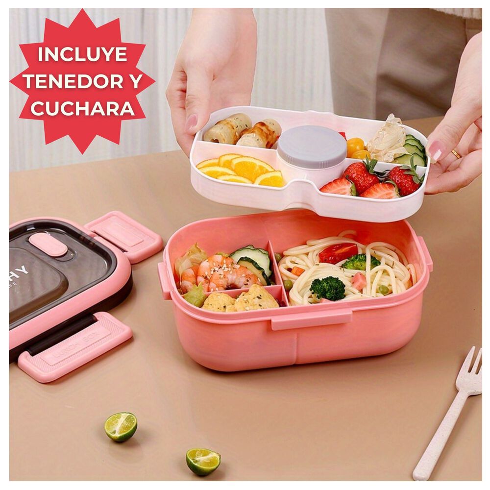 Fiambrera Bento Box Contenedor 1200 Ml + Salsera Táper Plástico Pink image number 4.0
