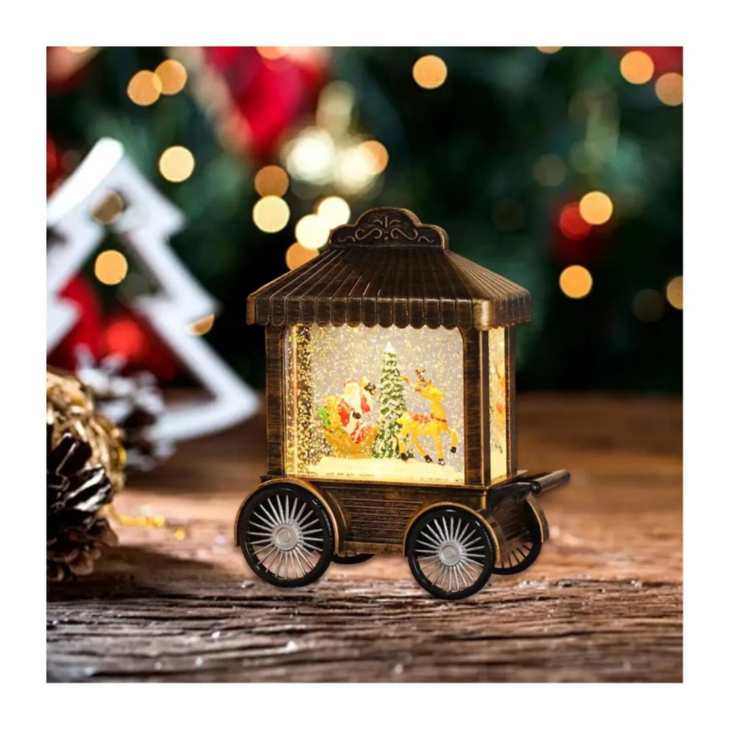 Caja Musical Interior De Nieve Navide&ntilde;o Musical Con Trineo Y Renos 21,5cm image number 2.0