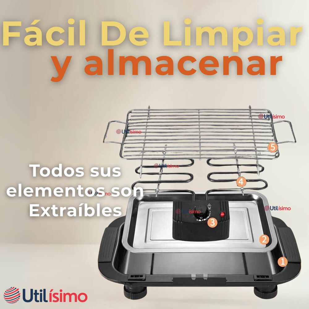 Parrillera El&eacute;ctrica Asador 2000w De Potencia Antiadherente Negro image number 7.0