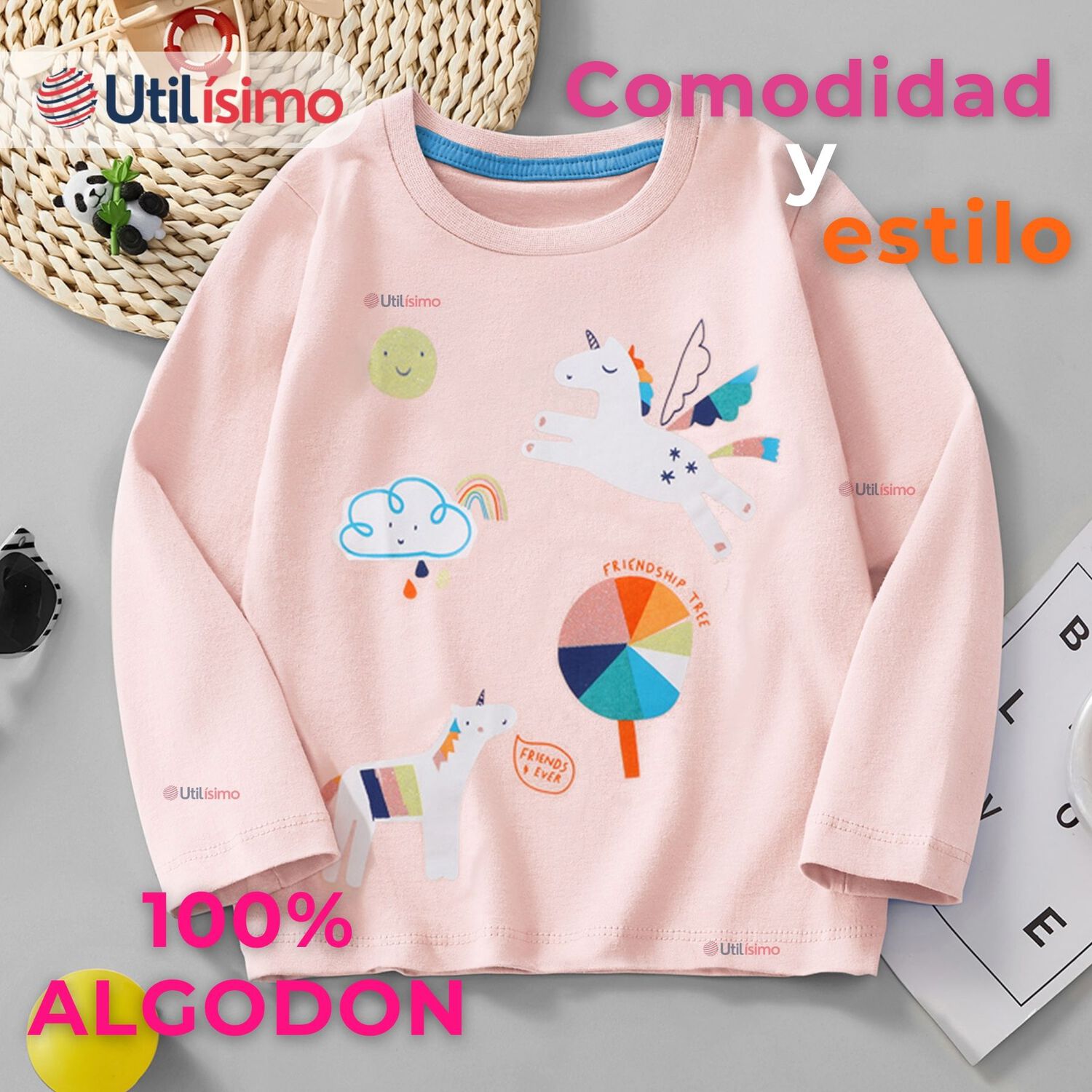 Polera Manga Larga Ni&ntilde;a 100% Algod&oacute;n Dinosauro Unicornio Rosado Camiseta image number 1.0