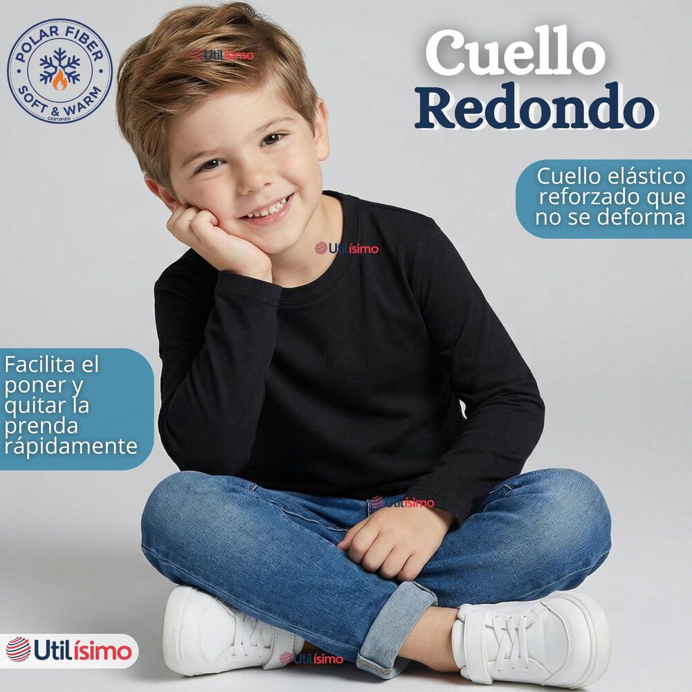 Pack 3 Poleras Camisetas Polar Primera Capa Cuello Redondo Manga Larga Colores Surtido Ni&ntilde;o image number 5.0