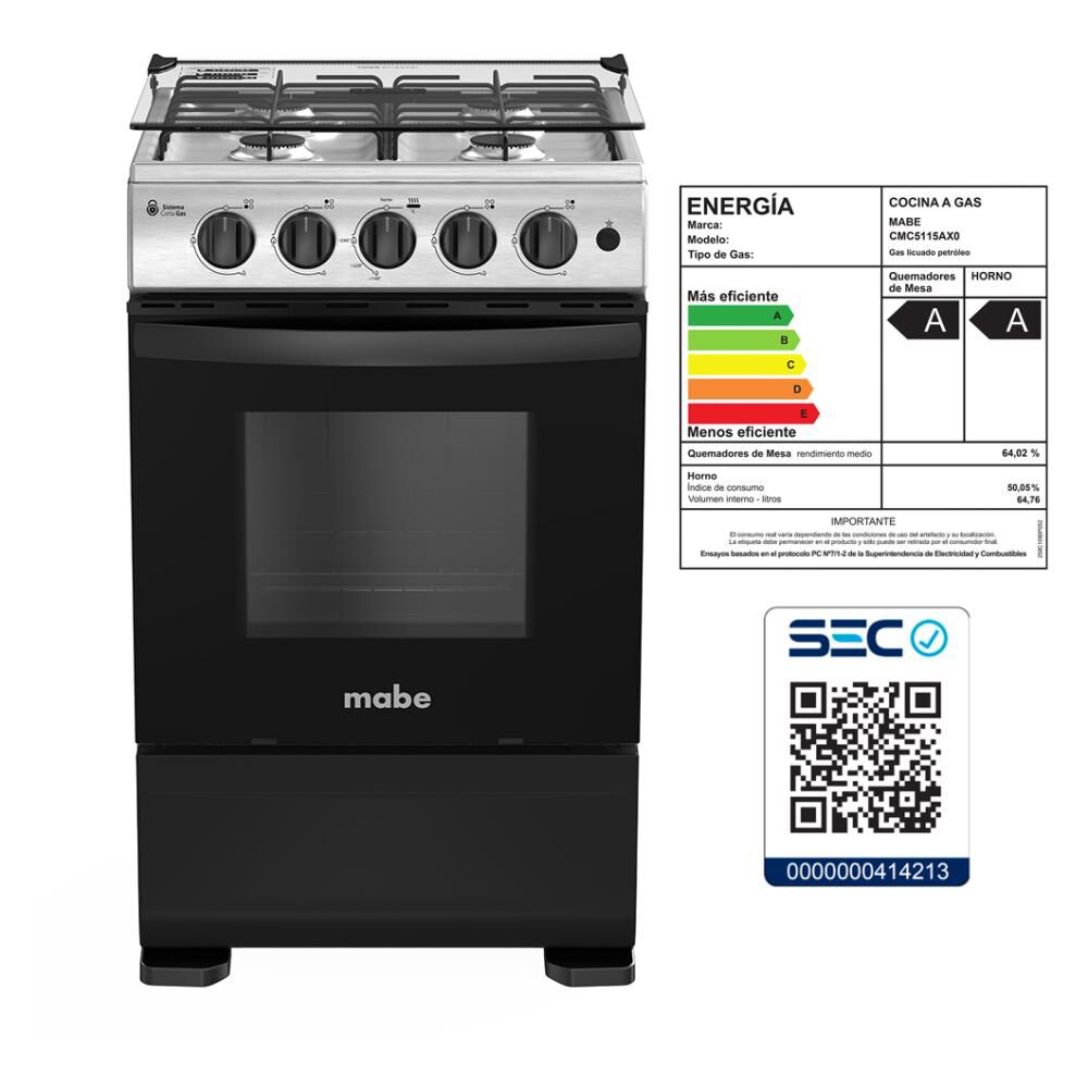 Cocina A Gas Mabe CMC5115AX0 / 4 Quemadores image number 9.0