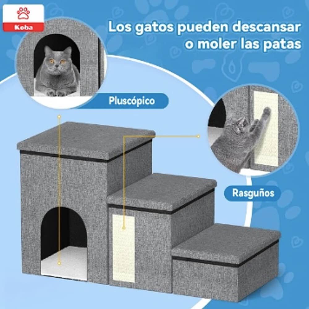 Escalera Mascota Perro Gato Con Almacenamiento Plegable Gris image number 3.0
