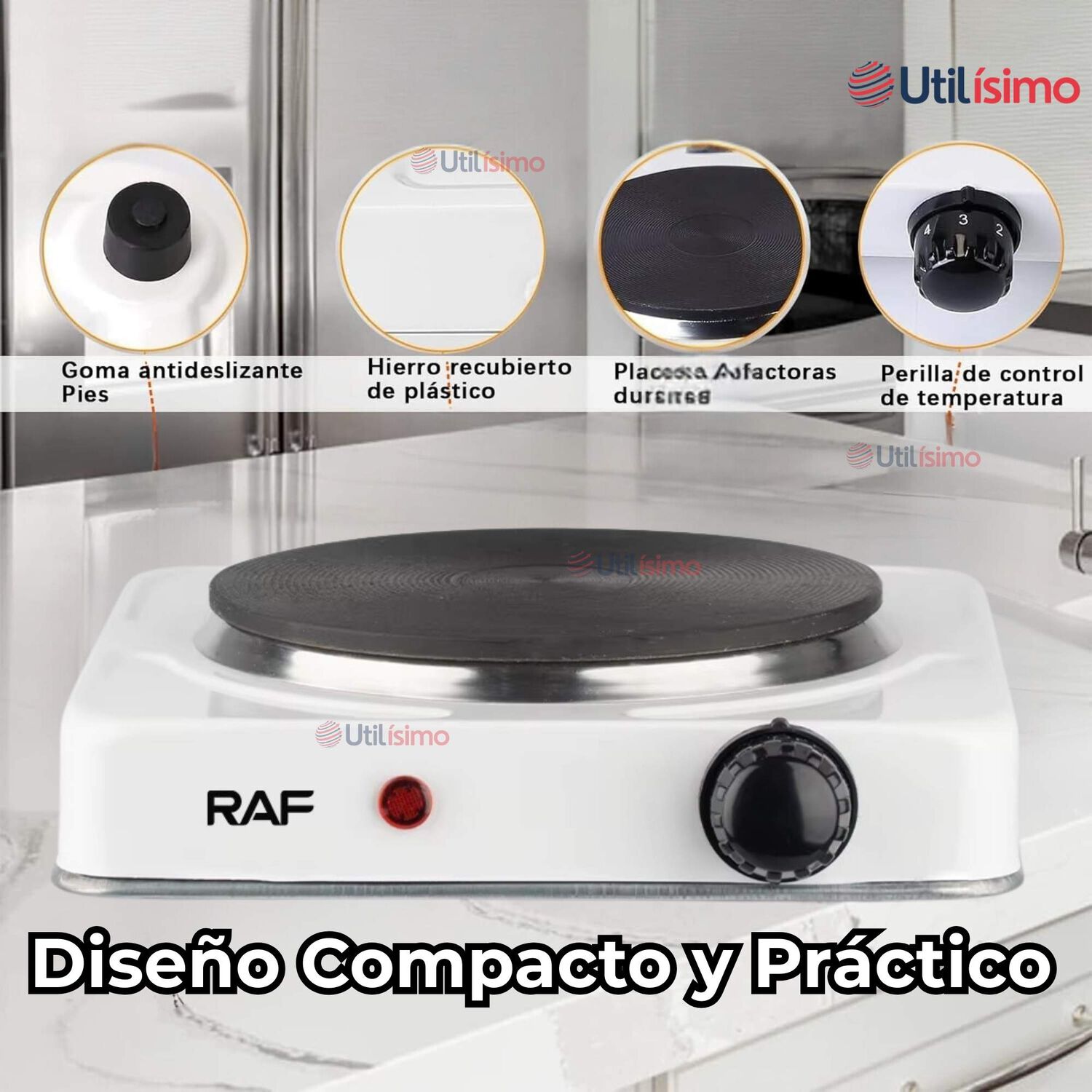 Cocina El&eacute;ctrica Port&aacute;til 1 Plato 1000w De Potencia Blanco image number 4.0