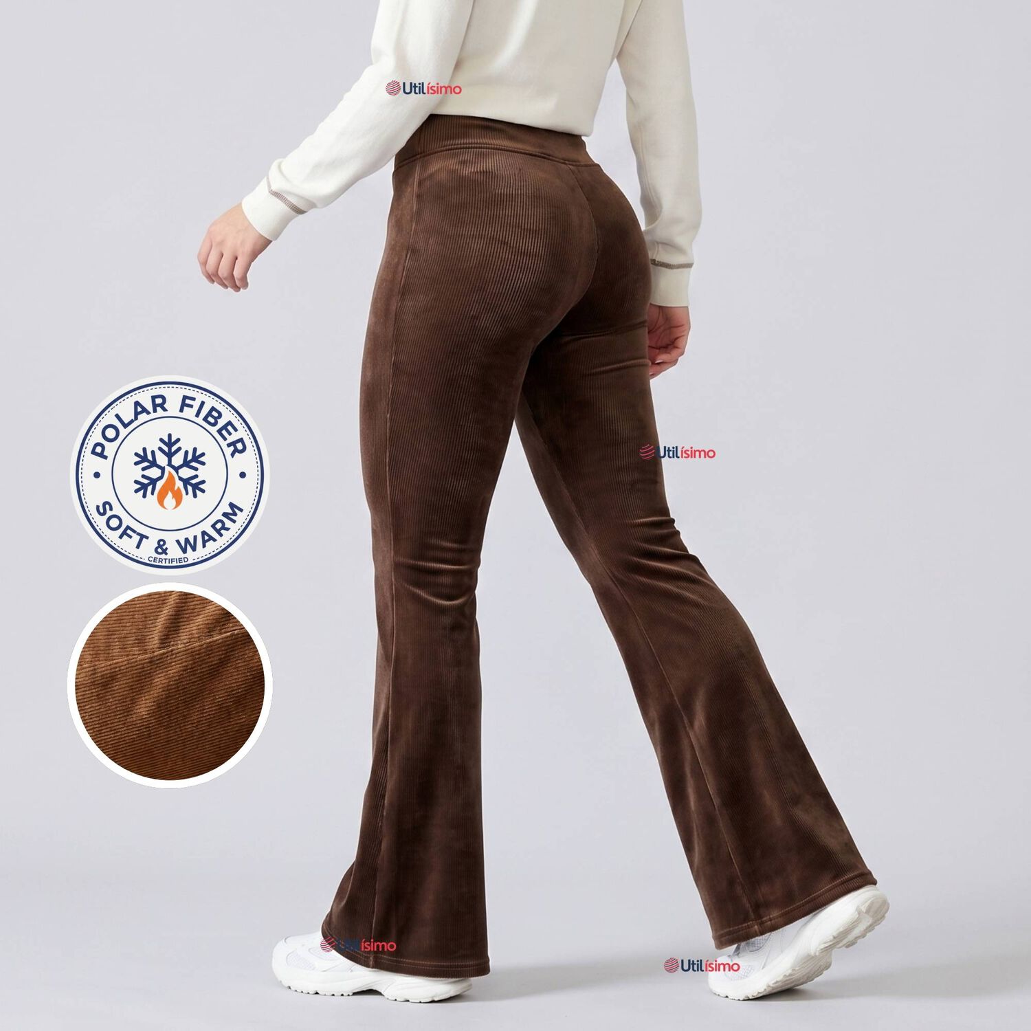 Pantal&oacute;n Cotel&eacute; Palazzo Polar Con Chiporro Elasticado T&eacute;rmico Caf&eacute; image number 0.0