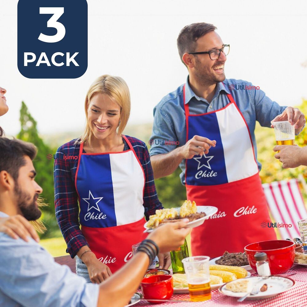 Pack 3 Delantal Cocina Fiestas Patrias Bandera Chile 60x90 Viva Chile image number 0.0