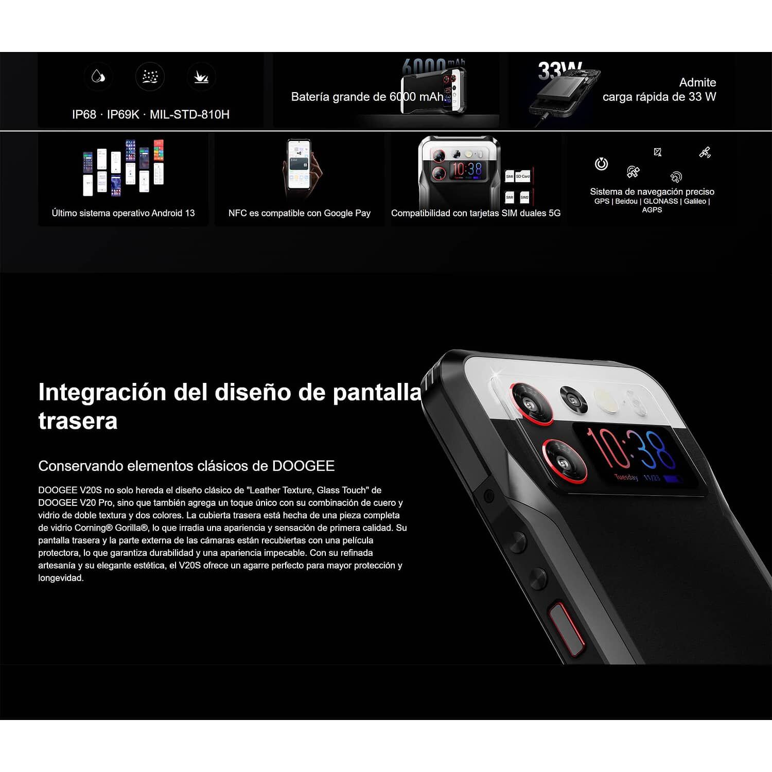 Celular Rugged Doogee V20s Resistente A Golpes, Polvo, Humedad Y Agua / C&aacute;mara Con Visi&oacute;n Nocturna, Carcasa Soporte (regalo), Pantalla Amoled, Naranjo image number 3.0