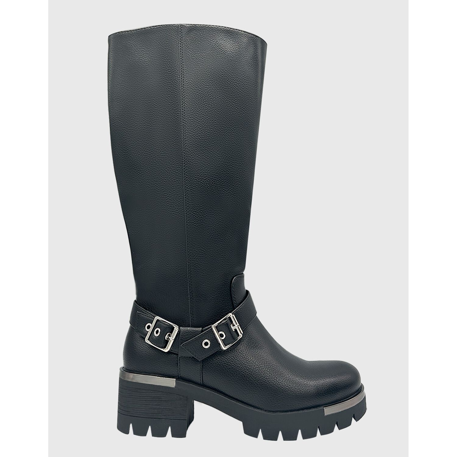 Bota Para Mujer, Negra Bajo La Rodilla Correa Con Hebilla image number 2.0