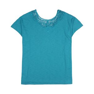 Polera Lisa Manga Corta Cuello Redondo Aplicación Brodery Mujer Sexy Large