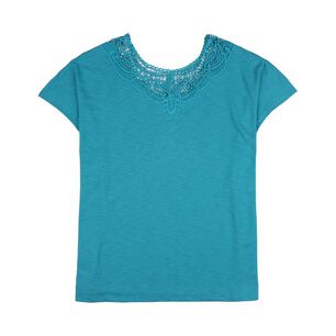 Polera Lisa Manga Corta Cuello Redondo Aplicaci&oacute;n Brodery Mujer Sexy Large