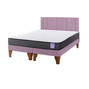 Cama Europea King + Respaldo Tubular Madera Rosado