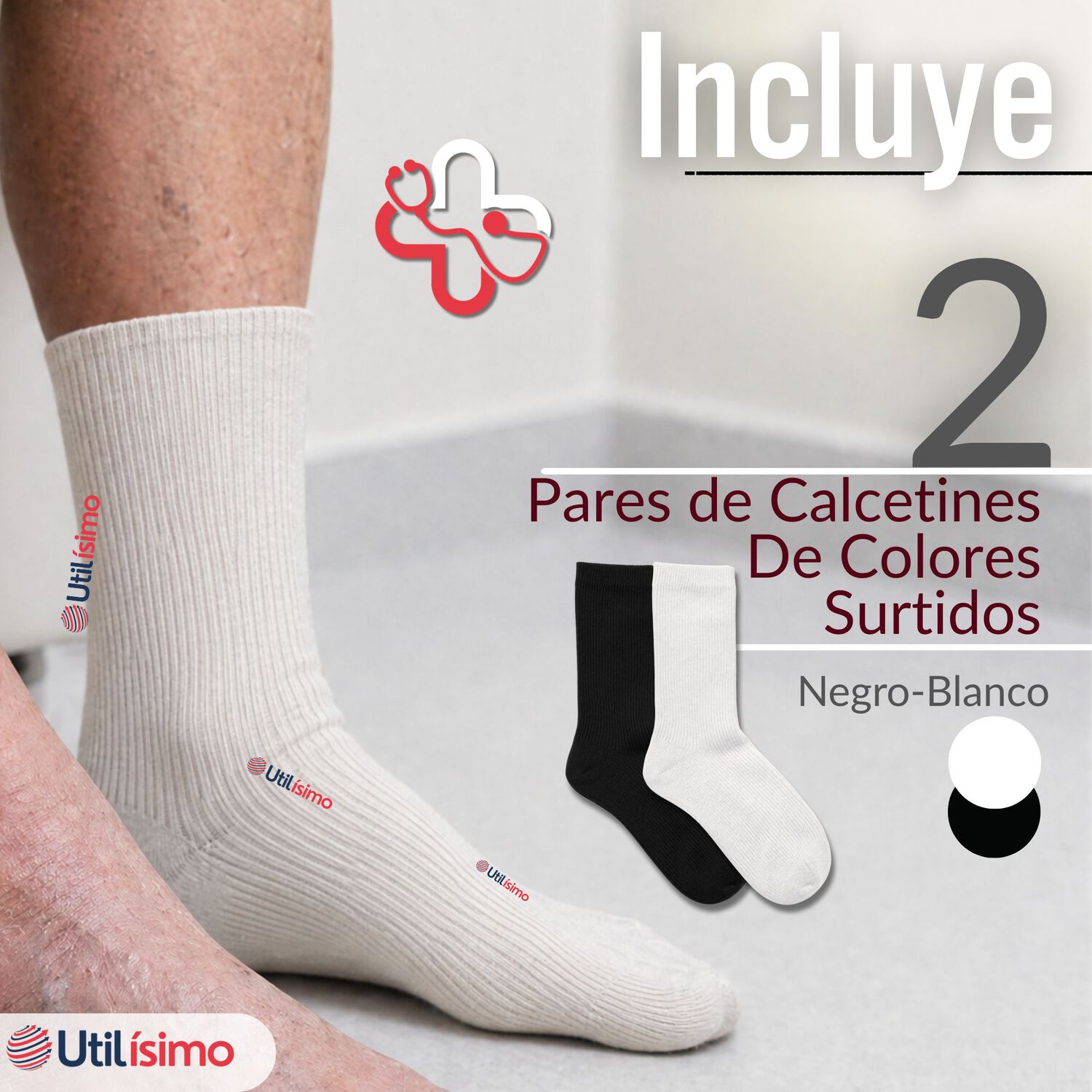 Pack 2 Pares Calcetines Diab&eacute;ticos Hombre Algod&oacute;n Suave Colores Surtidos Protecci&oacute;n image number 1.0