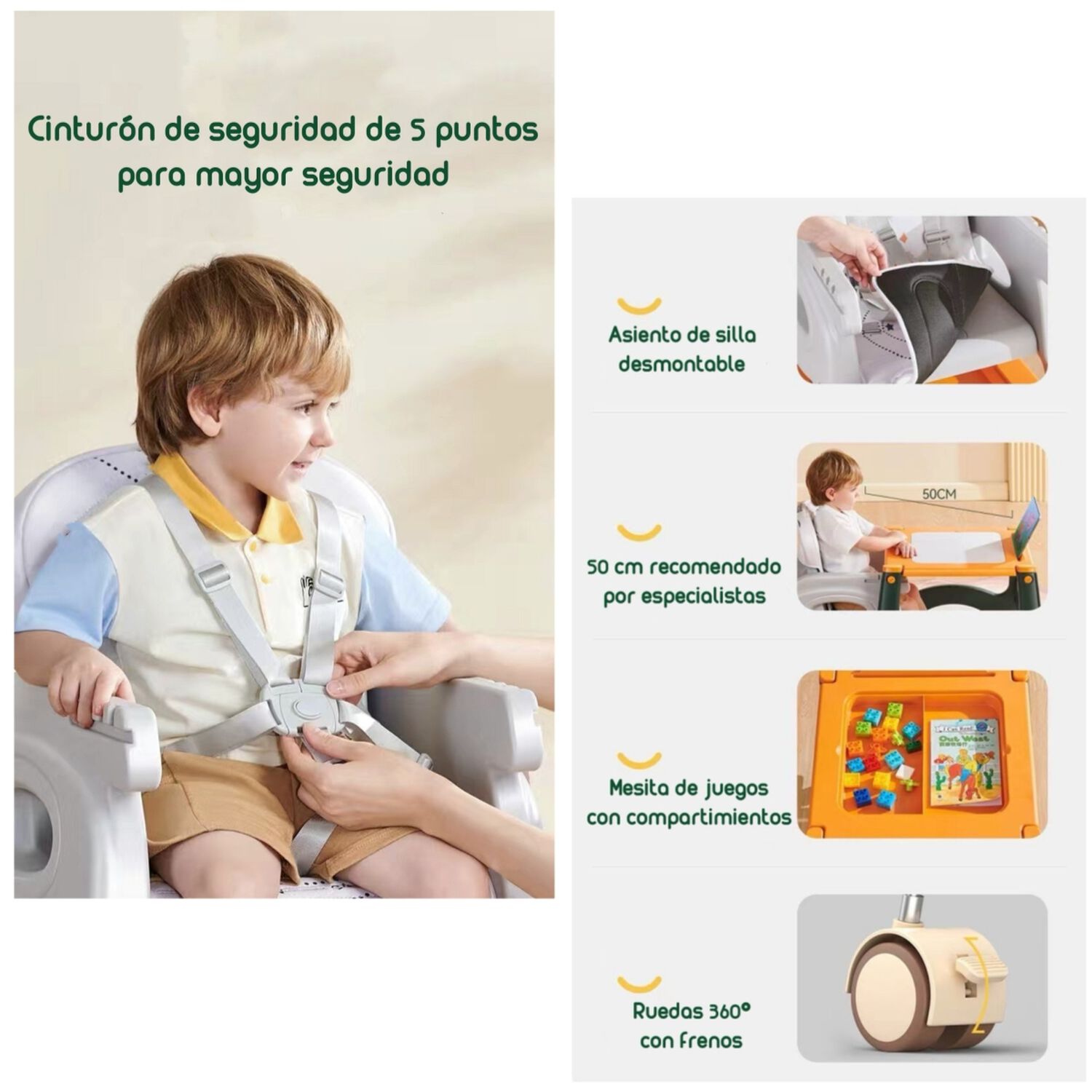 Silla De Comer Multifuncional Con Ruedas Rosada Lubabycas image number 7.0