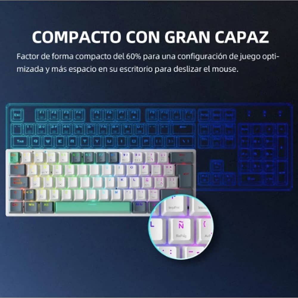 Teclado Mec&aacute;nico Bluetooth Espa&ntilde;ol 60% Gamer K500-b61 image number 3.0