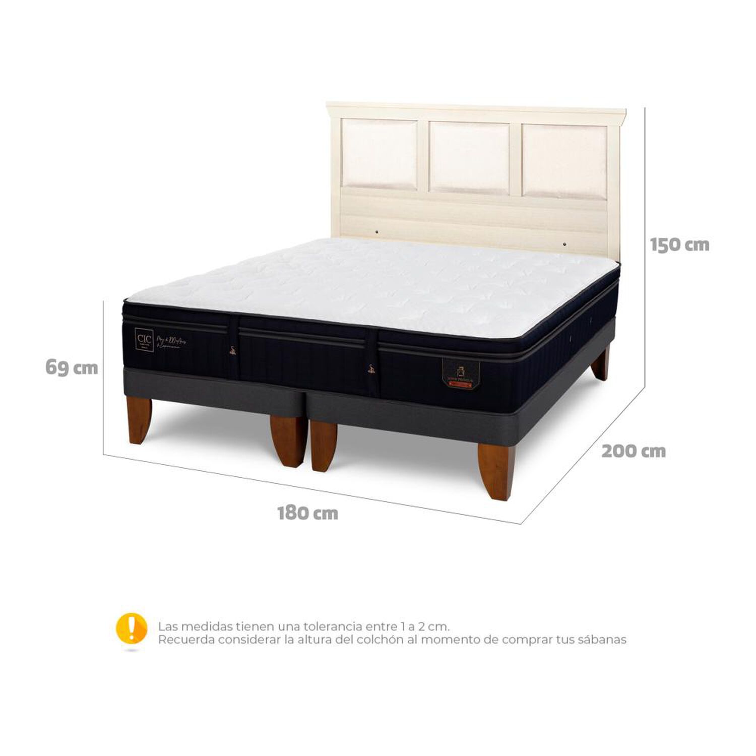 Cama Europea Cic Linea Premium / King / Base Dividida + Respaldo image number 6.0