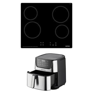 Kit Freidora De Aire Digital 7l + Encimera Vitrocer&aacute;mica Gr&ouml;ner Touch Black 4q