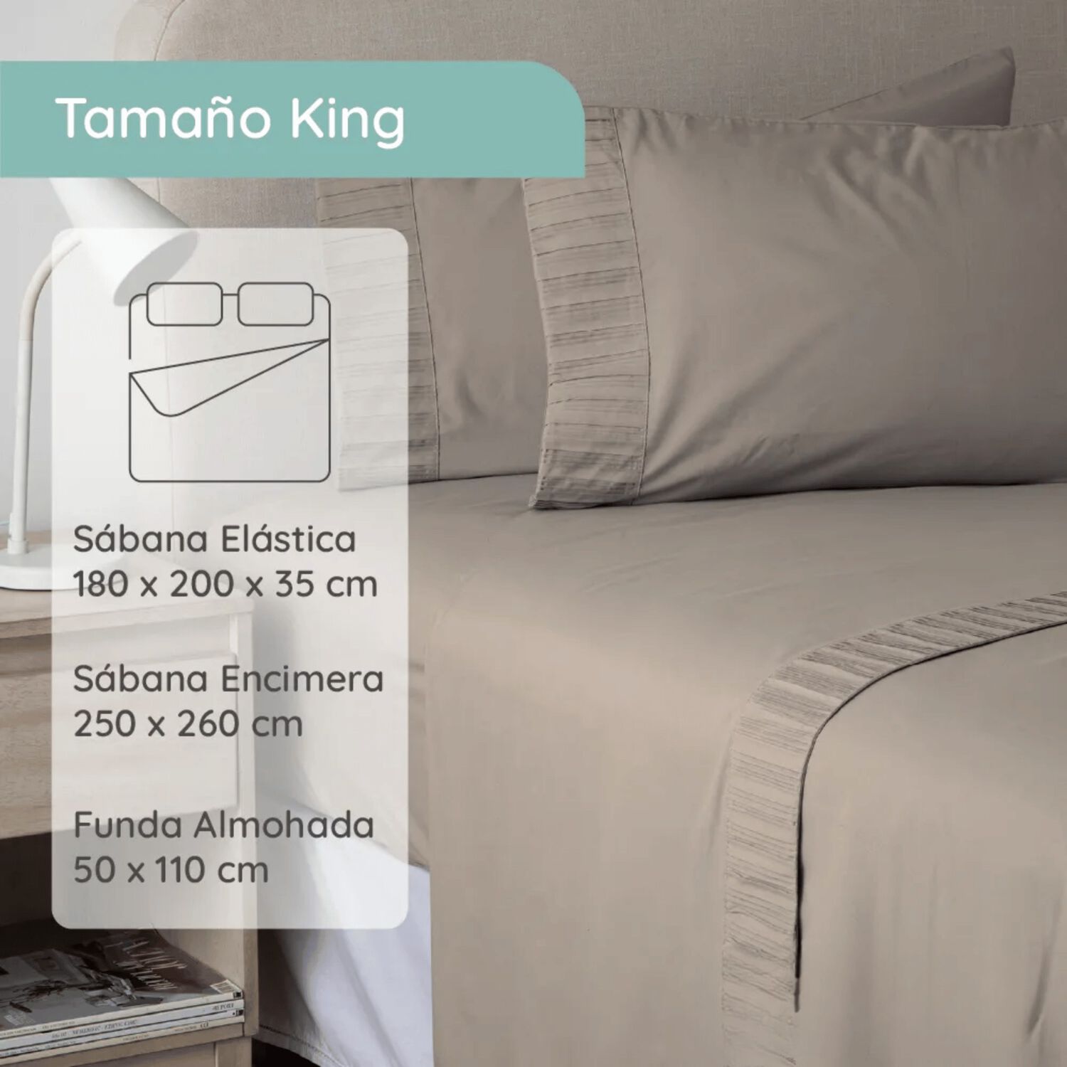 Sabanas Colch&oacute;n King Microfibra 300 Hilos Beige image number 3.0