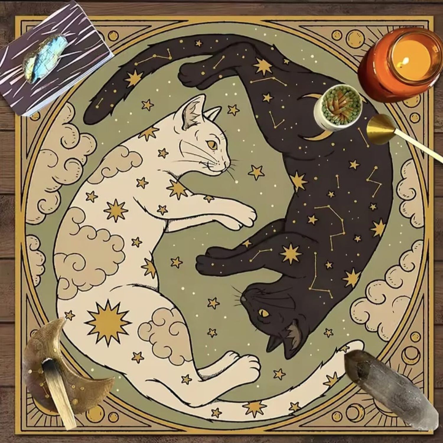 Mantel Para Tarot Y Or&aacute;culos Gatos Yin Yang 49 X 49 Cm image number 0.0