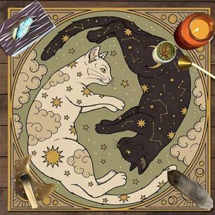 Mantel Para Tarot Y Or&aacute;culos Gatos Yin Yang 49 X 49 Cm