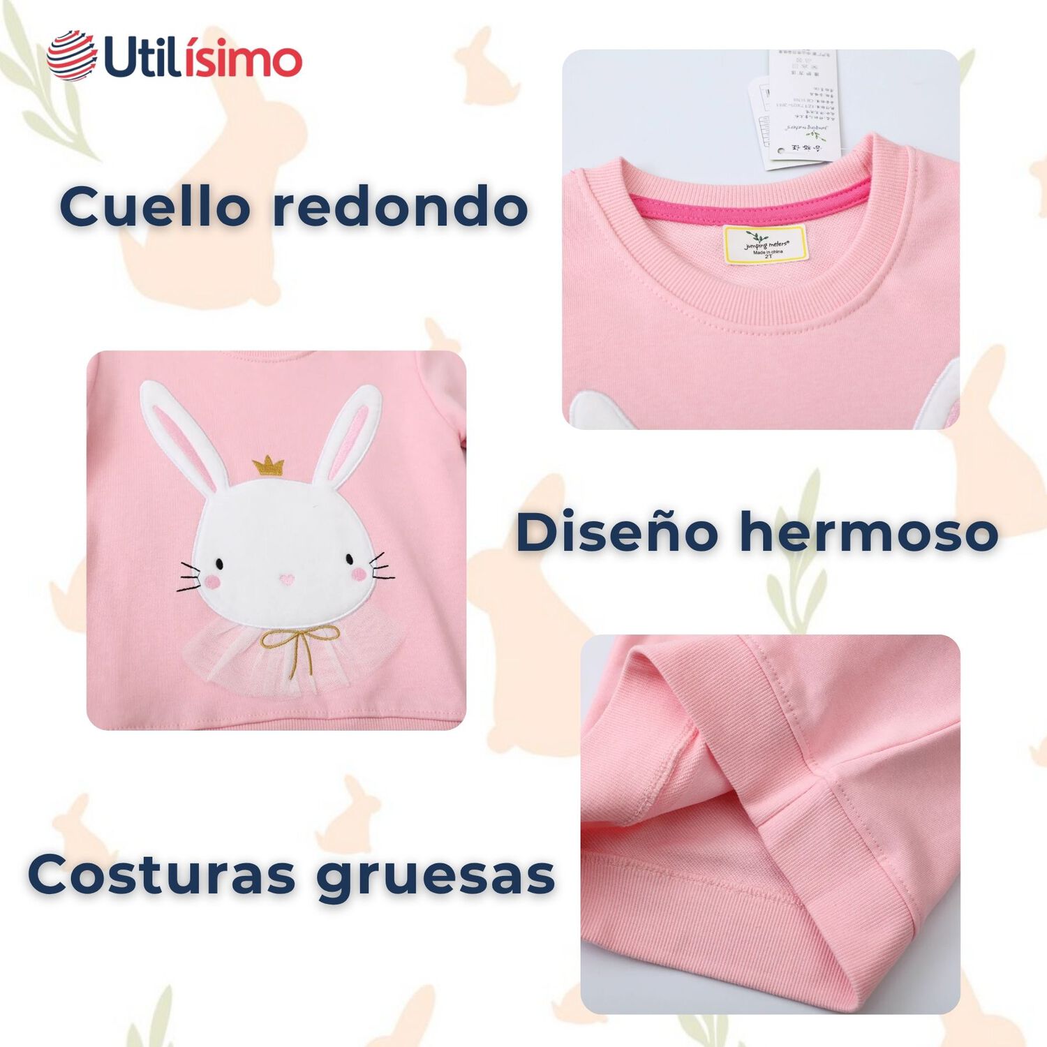 Poler&oacute;n Ni&ntilde;a Manga Larga 100% Algod&oacute;n Rosado Conejito image number 3.0