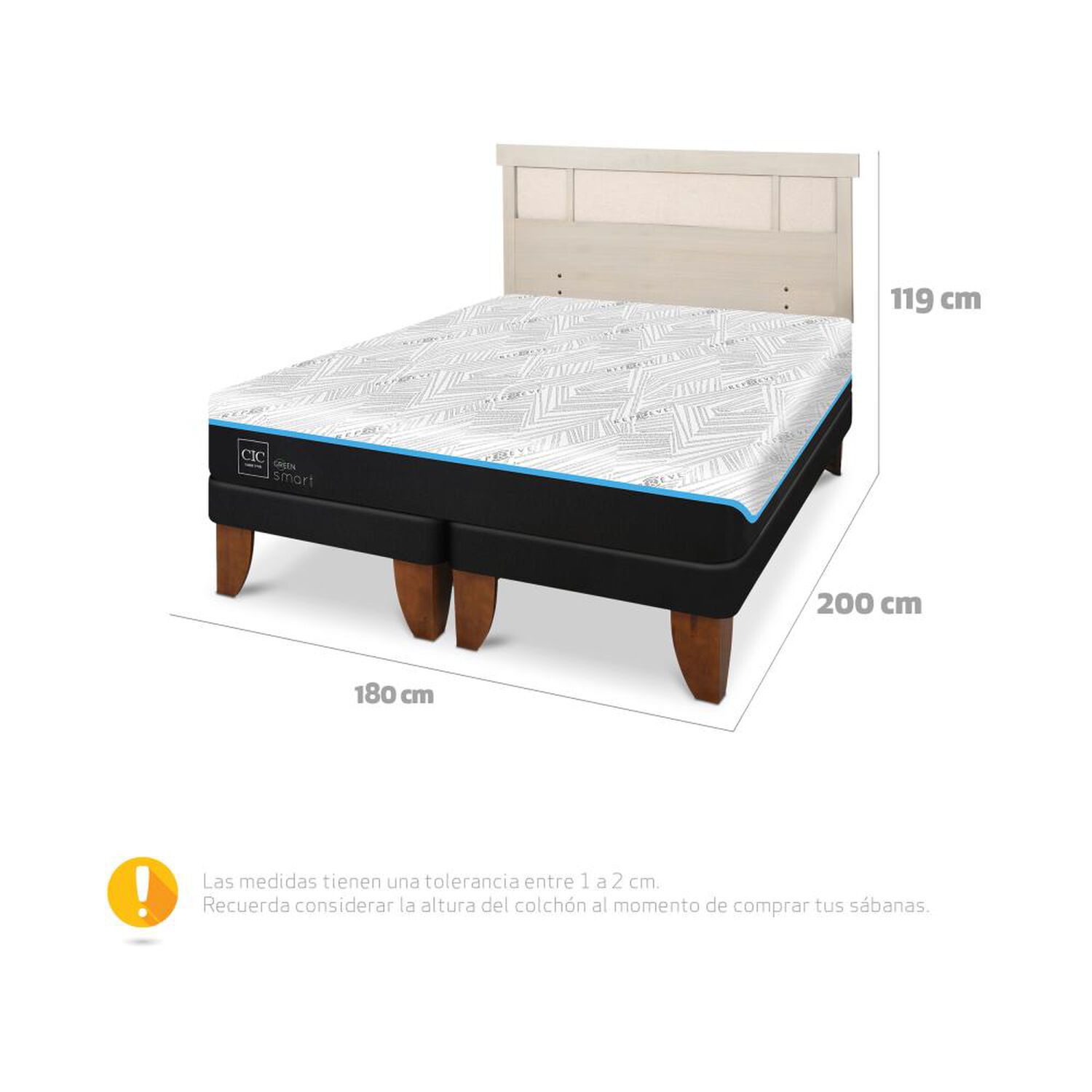 Cama Europea Cic Green Infinity / King / Base Dividida + Respaldo image number 8.0