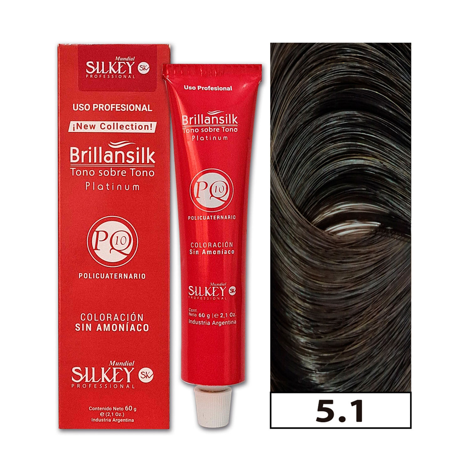 Brillansilk - Tintura Tono Sobre Tono Sin Amon&iacute;aco Silkey 60g + Oxidante - 5.1 Casta&ntilde;o Claro Ceniza image number 0.0