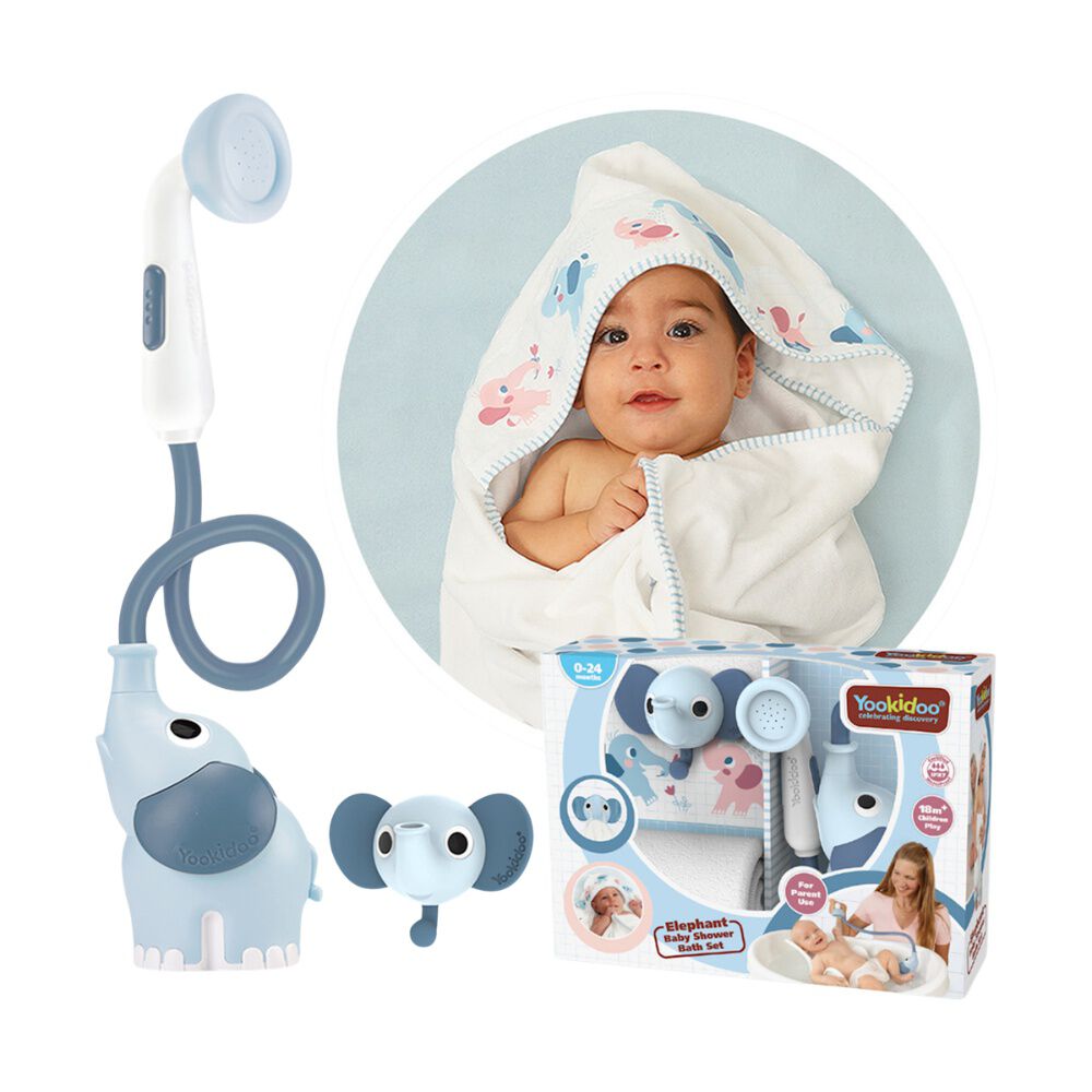 Set De Ba&ntilde;o Ducha Infantil Elefante Y Toalla Azul Ni&ntilde;o Yookidoo image number 0.0
