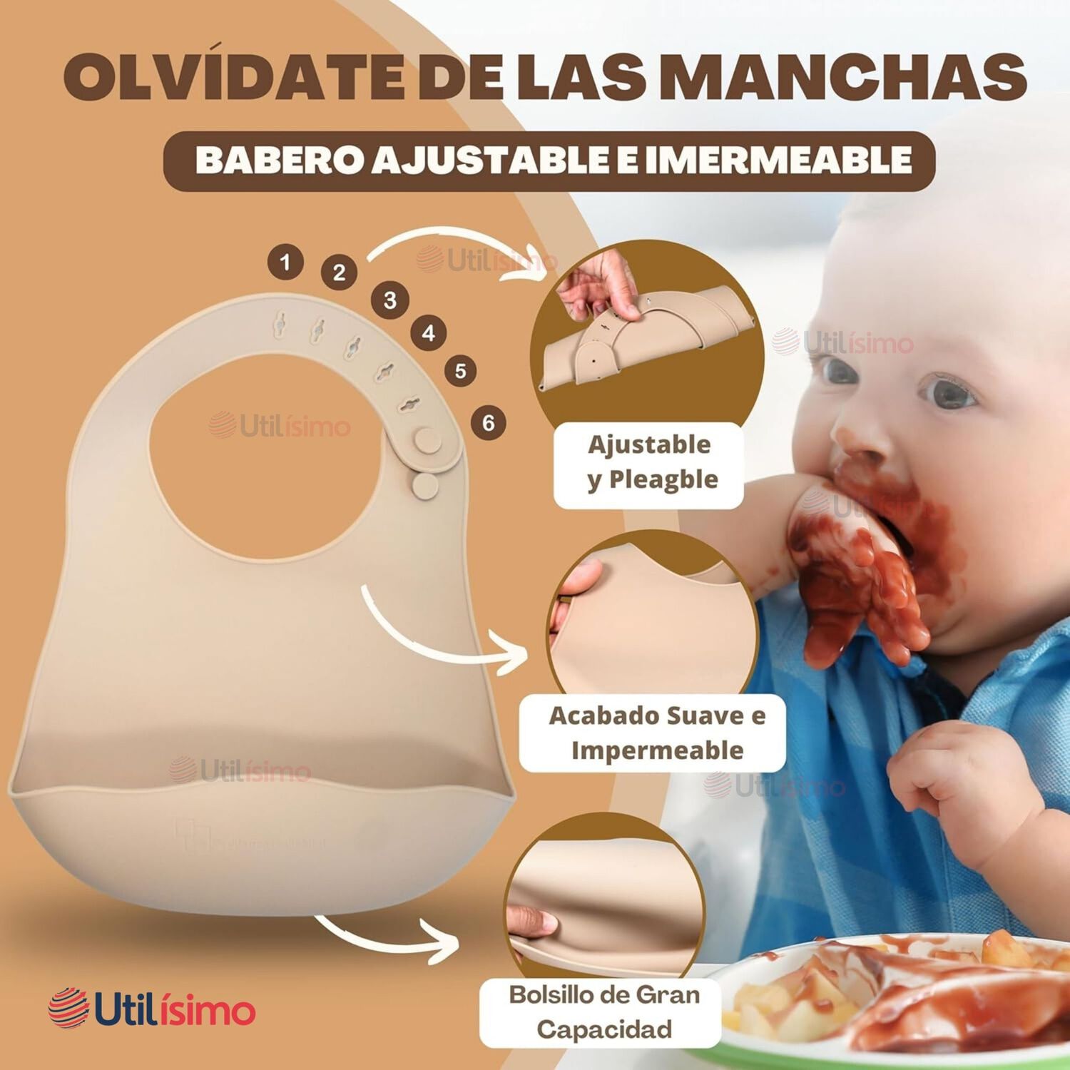 Set De Alimentaci&oacute;n Beb&eacute; Silicona 5 Piezas De Osito Libre Bpa Color Beige image number 6.0