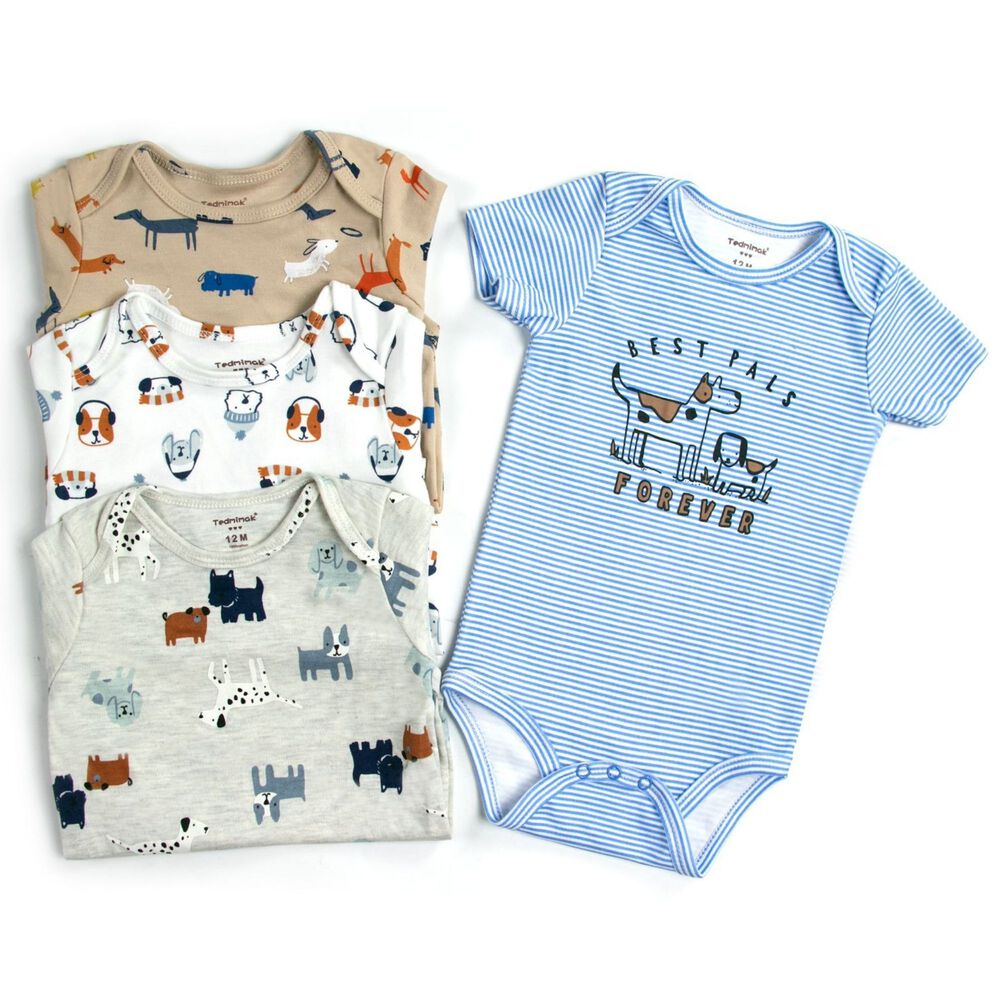 Pack 4 Bodys Ni&ntilde;o Manga Corta Tedmimak 100% Algod&oacute;n Cachorros Coloridos image number 1.0