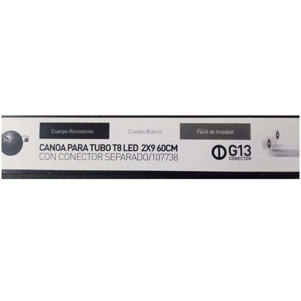 Canoa T8 Para Tubo Led 60cms 2x9w - Globaltronics image number 1.0