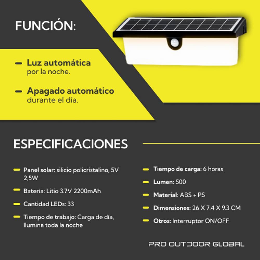 Aplique Solar Rectangular Contra Agua Con Sensor De Movimiento image number 5.0