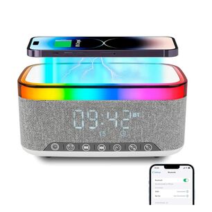 Radio Reloj Despertador Lcd Carga Inalambrica Gris 9673 Mlab
