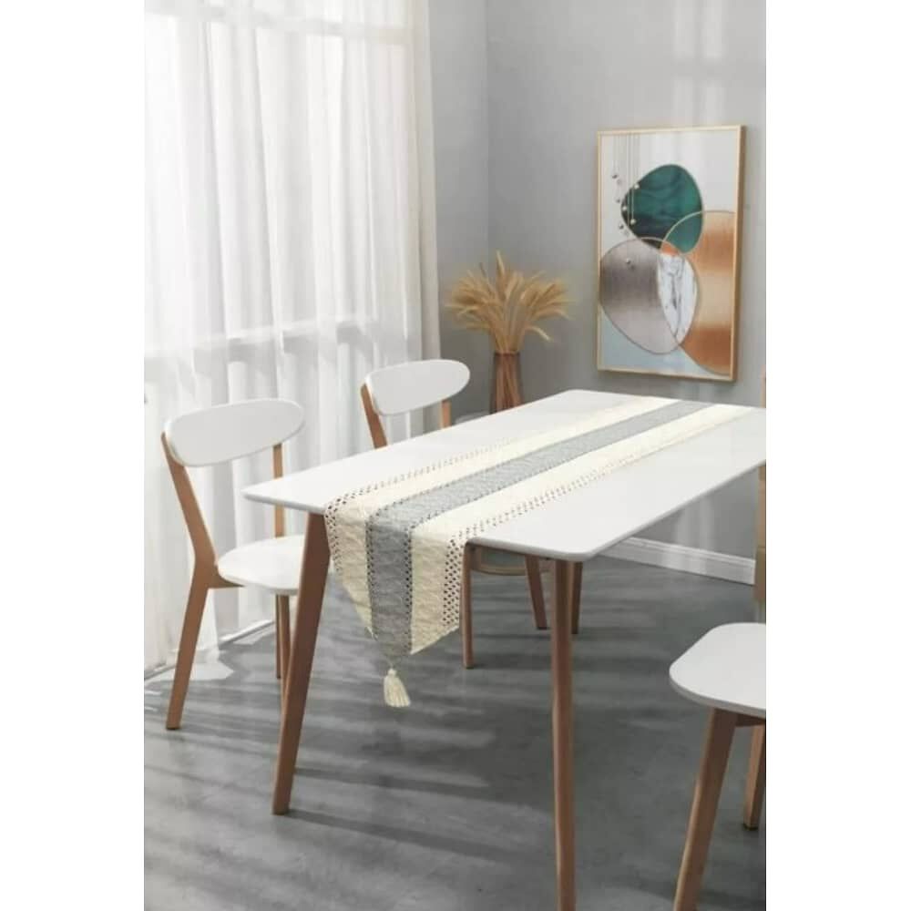 Camino De Mesa Decorativo Dise&ntilde;o Tejido Encaje Mesa Comedor Gris image number 0.0