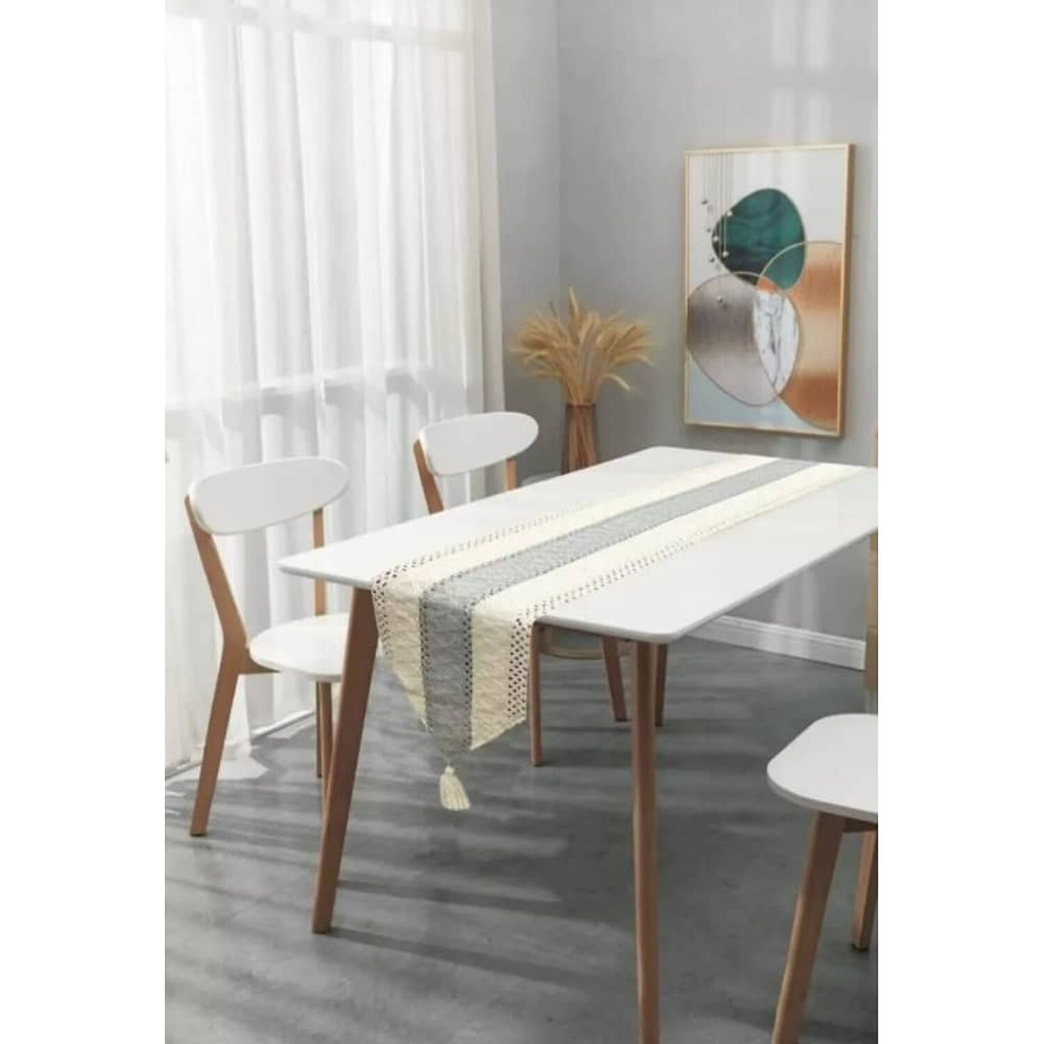 Camino De Mesa Decorativo Dise&ntilde;o Tejido Encaje Mesa Comedor Gris image number 0.0