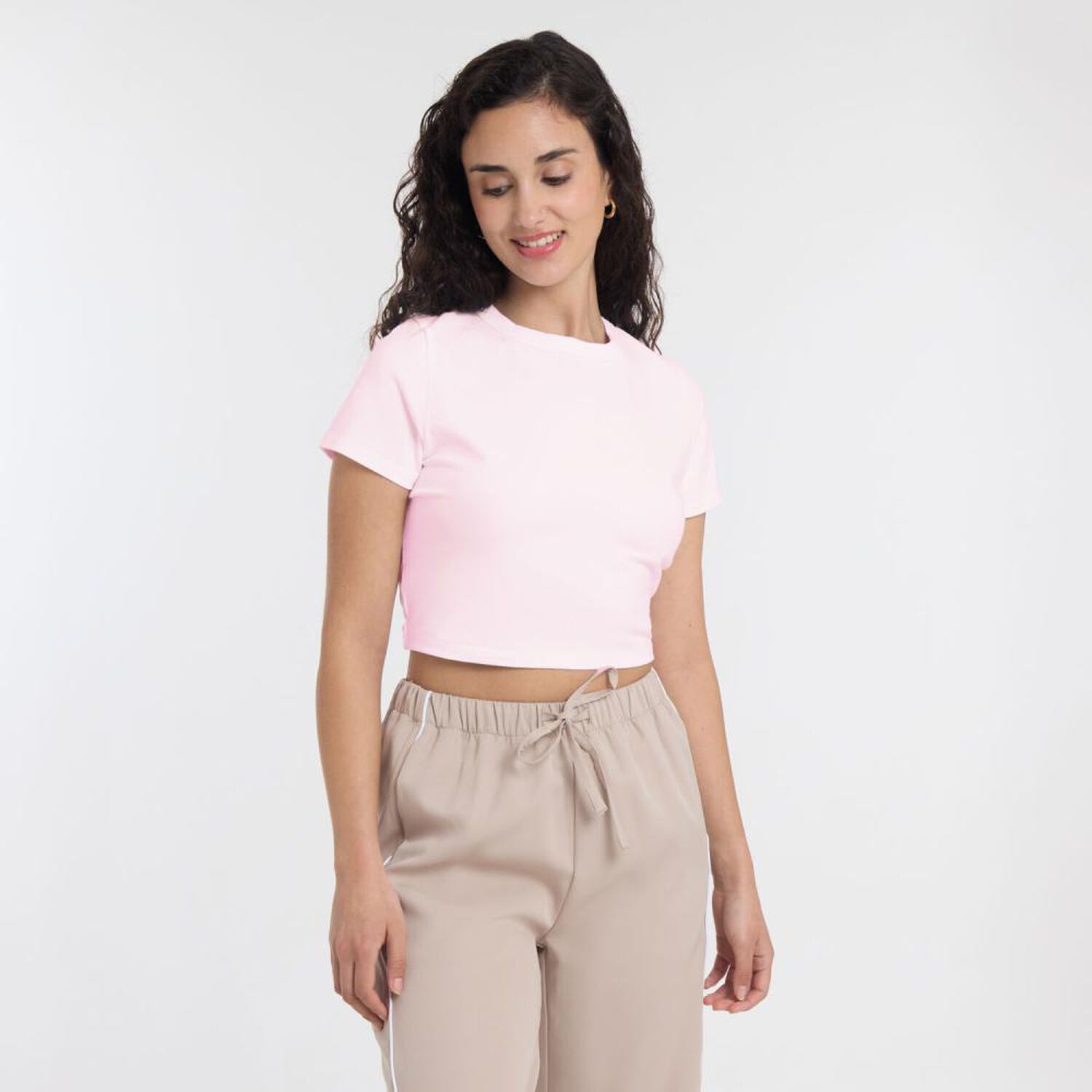 Polera B&aacute;sica Crop Manga Corta Cuello Redondo Mujer Freedom image number 0.0