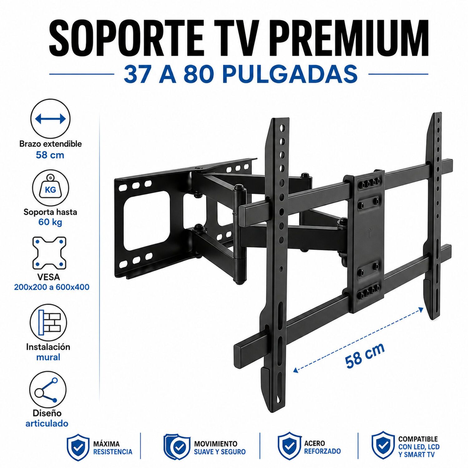 Soporte De Tv Premium Con Brazo De 58cm Para Tv De 32&rdquo; A 80" image number 7.0