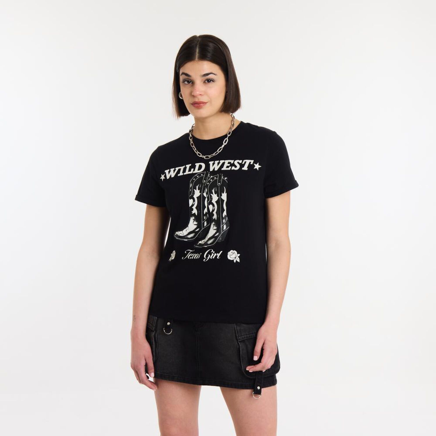 Polera Print Western Manga Corta Cuello Redondo Mujer Rolly Gp image number 0.0