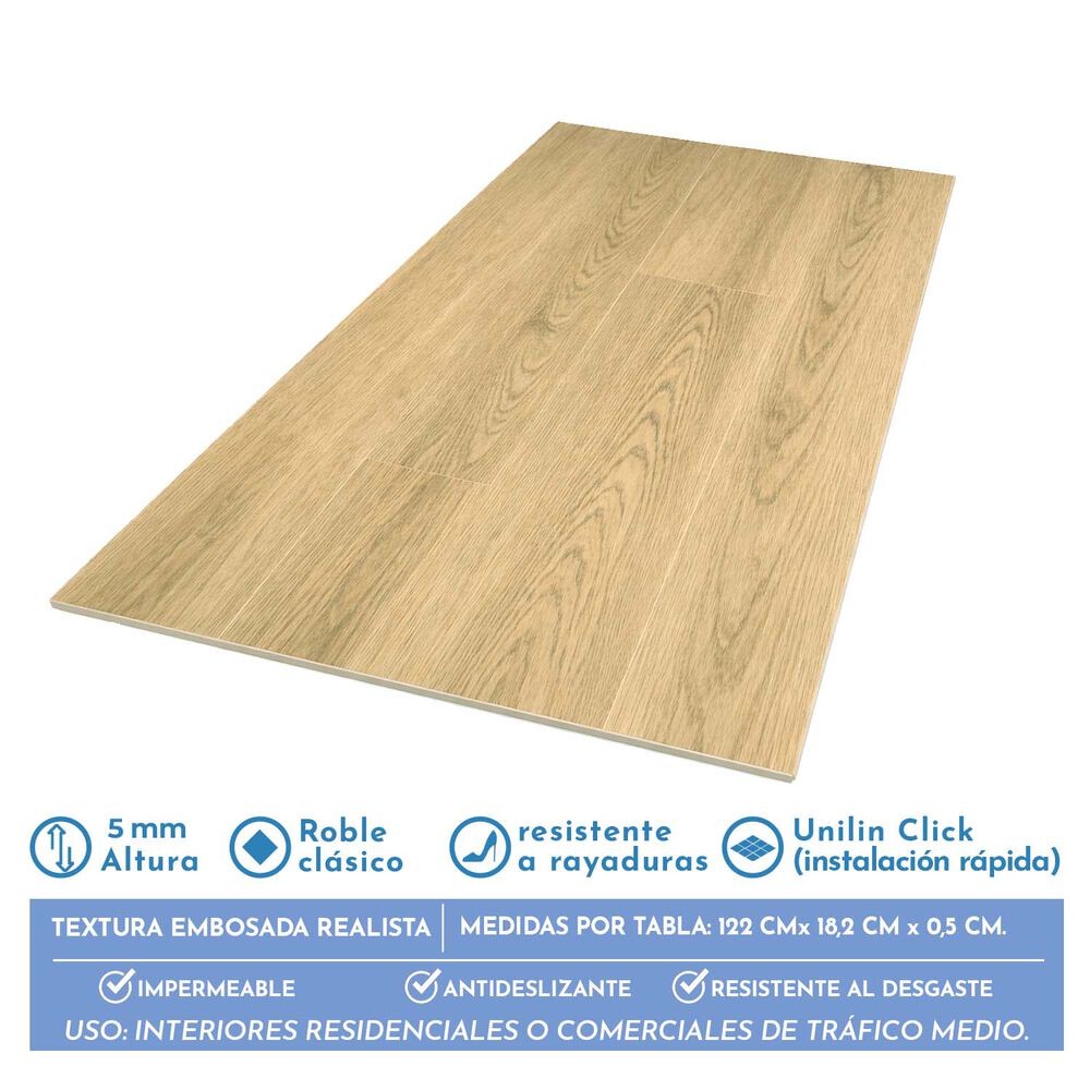 Piso Spc Roble Cl&aacute;sico Click 5+1 Mm 18,2 X 122cm 2,2 M image number 0.0