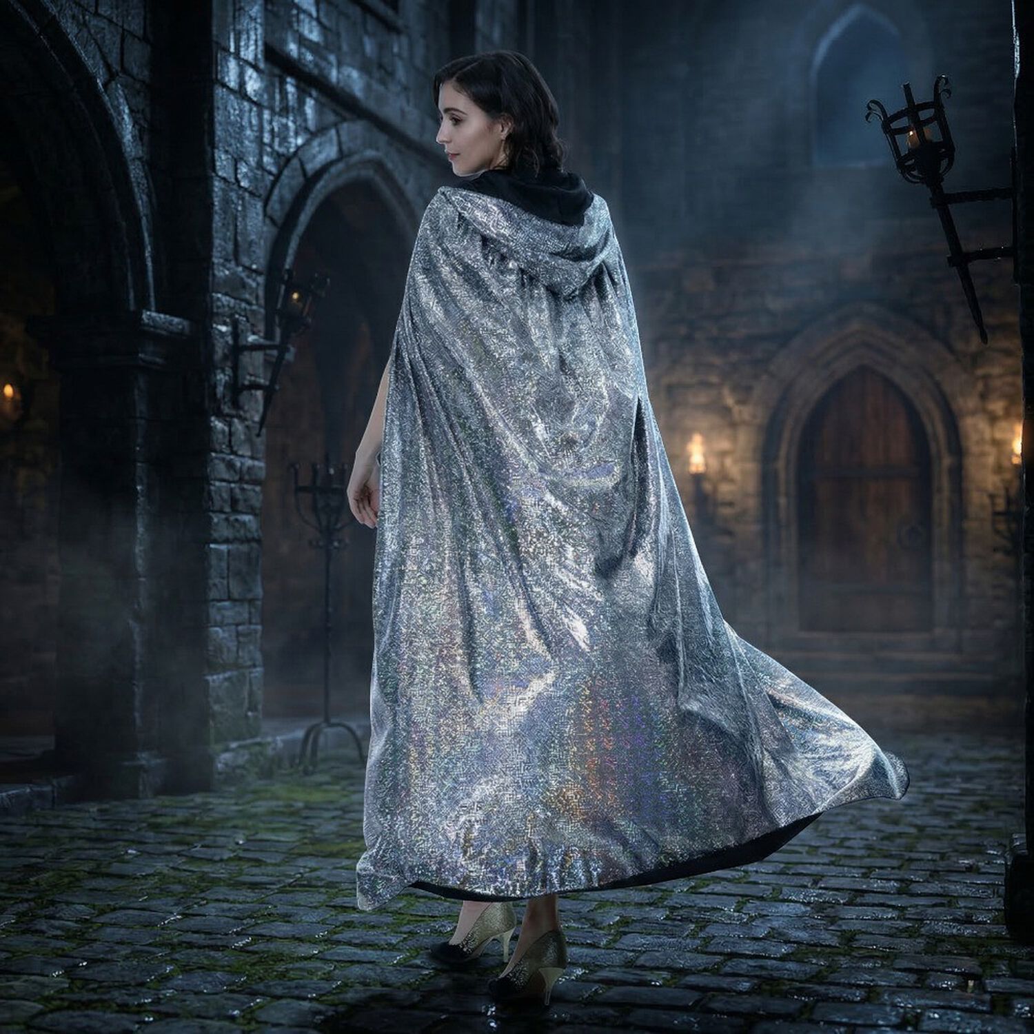 Capa Glitter Brillante Con Capucha Para Cosplay Y Disfraz image number 2.0