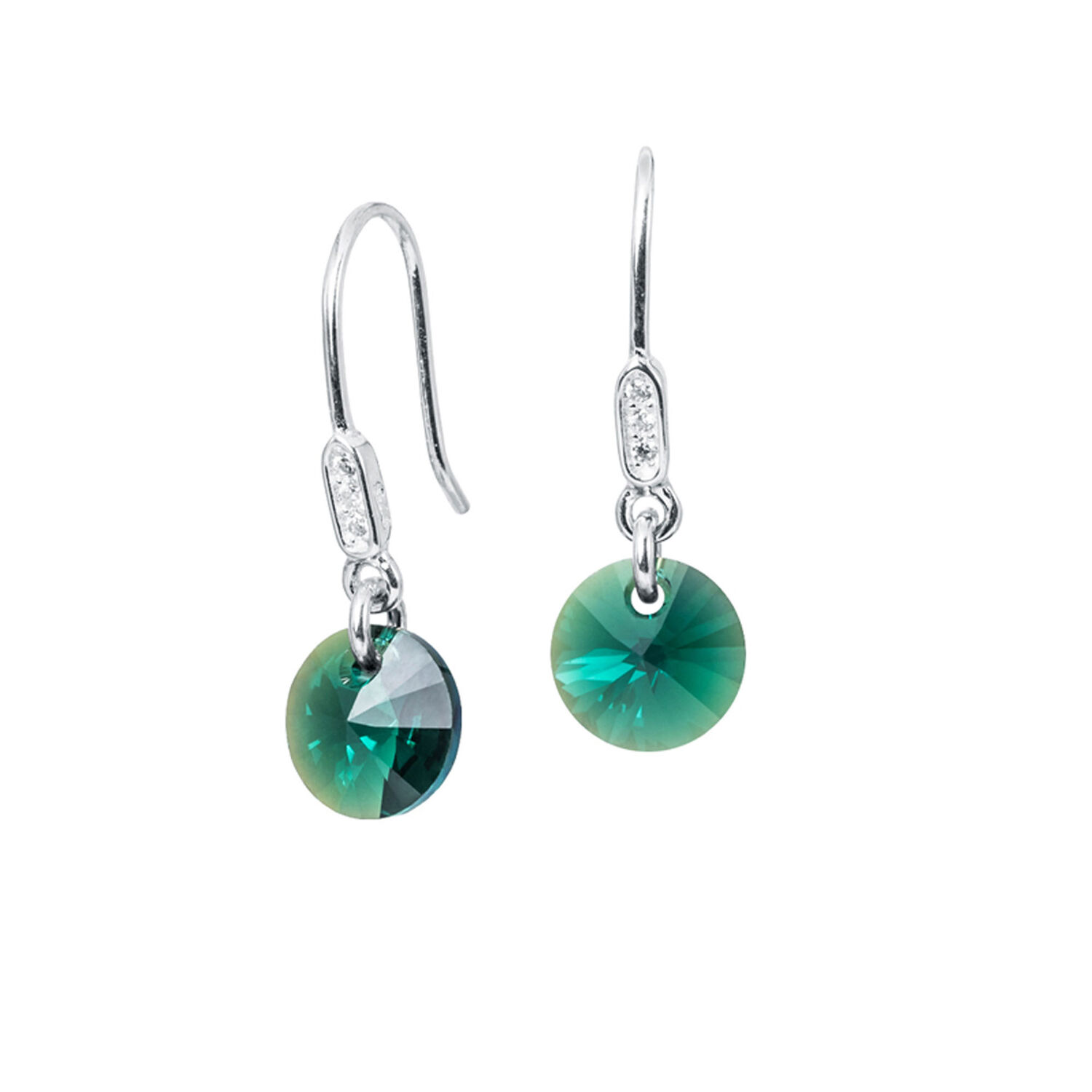 Aros Punto De Luz Circon Plata 925 Y Cristal Genuino Emerald Shimmer image number 0.0