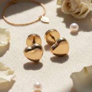 Aros Coraz&oacute;n Abridores 5x5mm Oro 14k A Presi&oacute;n Beb&eacute; Ni&ntilde;a Hipoalerg&eacute;nicos