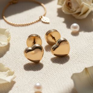 Aros Coraz&oacute;n Abridores 5x5mm Oro 14k A Presi&oacute;n Beb&eacute; Ni&ntilde;a Hipoalerg&eacute;nicos