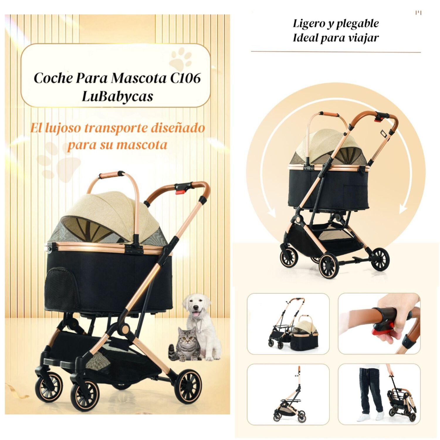 Coche Para Mascotas Premium 2 En 1 C106 Rosado Lubabycas image number 3.0